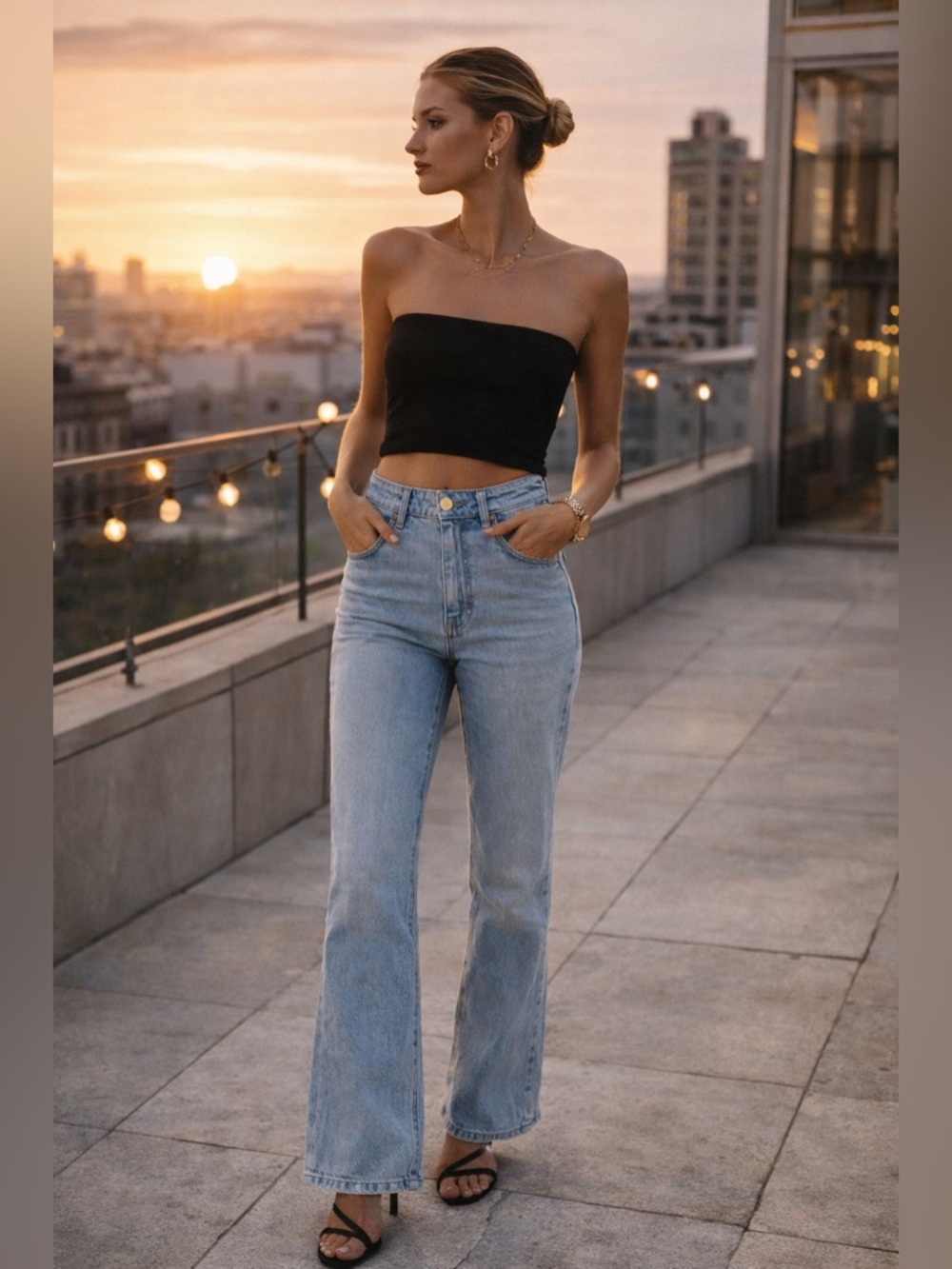 GANNI Light Blue High Rise Flare Jeans New With Tag
